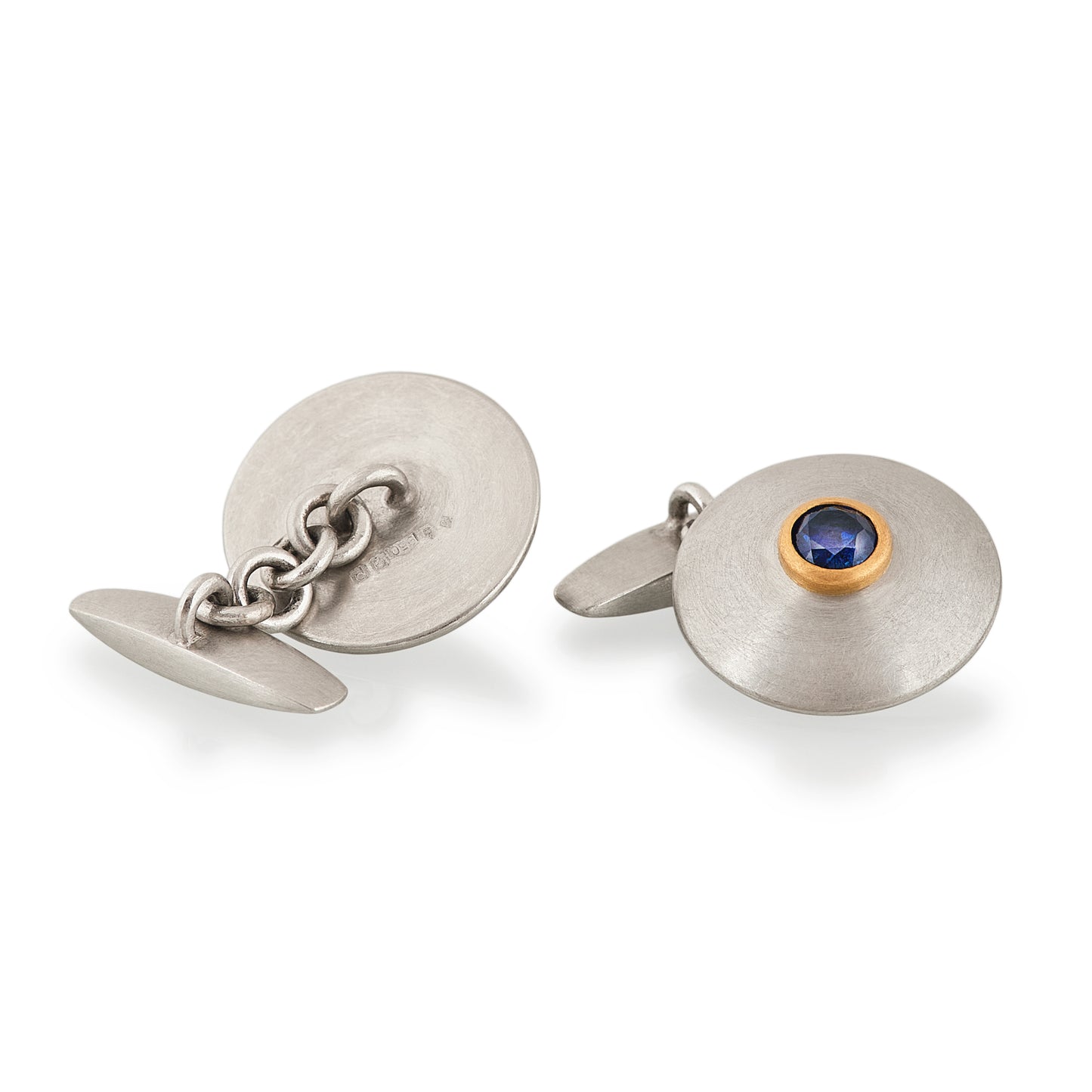 Sapphire Domed Disc Cufflinks, Platinum & 22ct Gold