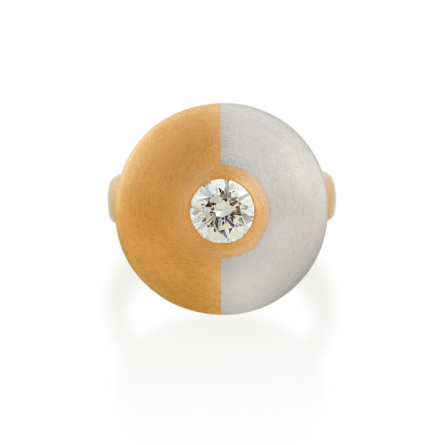 Half-Half Diamond Disc Ring, 22ct Gold & Platinum