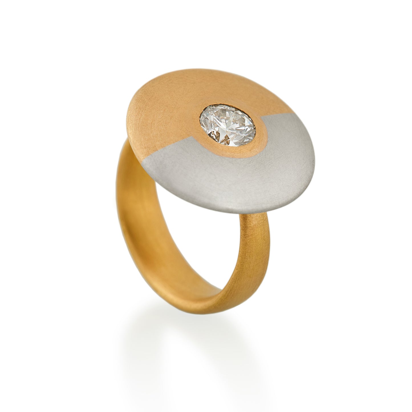 Half-Half Diamond Disc Ring, 22ct Gold & Platinum
