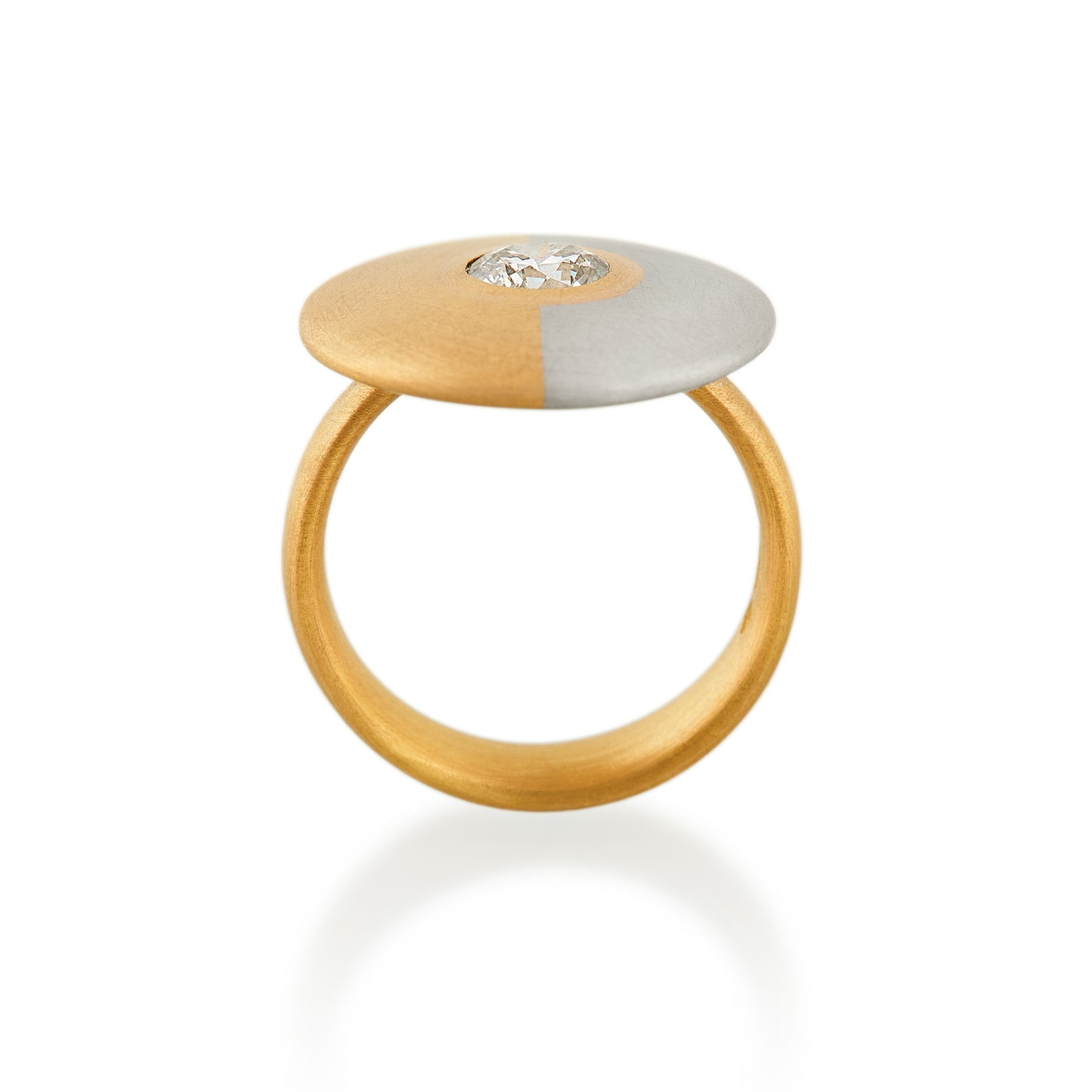 Half-Half Diamond Disc Ring, 22ct Gold & Platinum