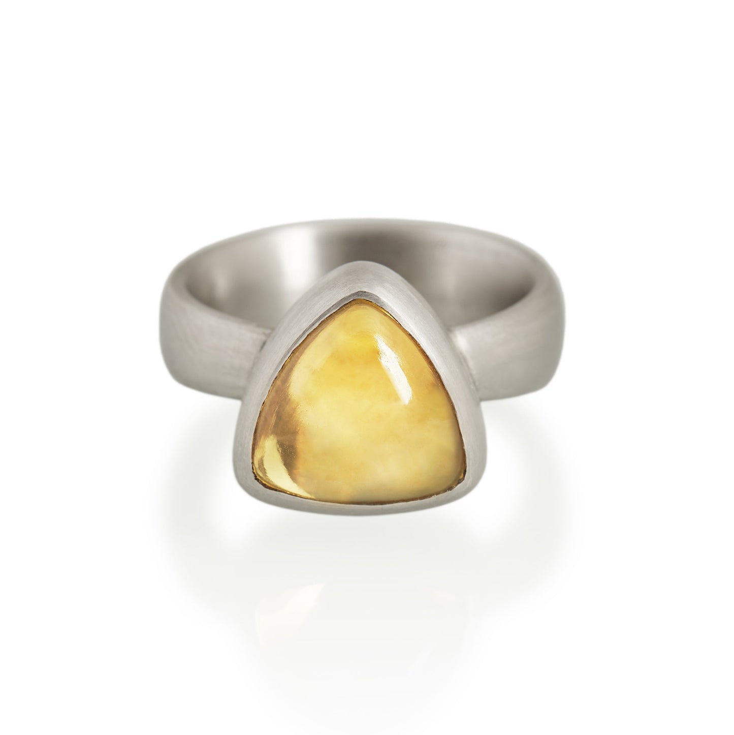 Triangular Cabochon Citrine Ring, Platinum