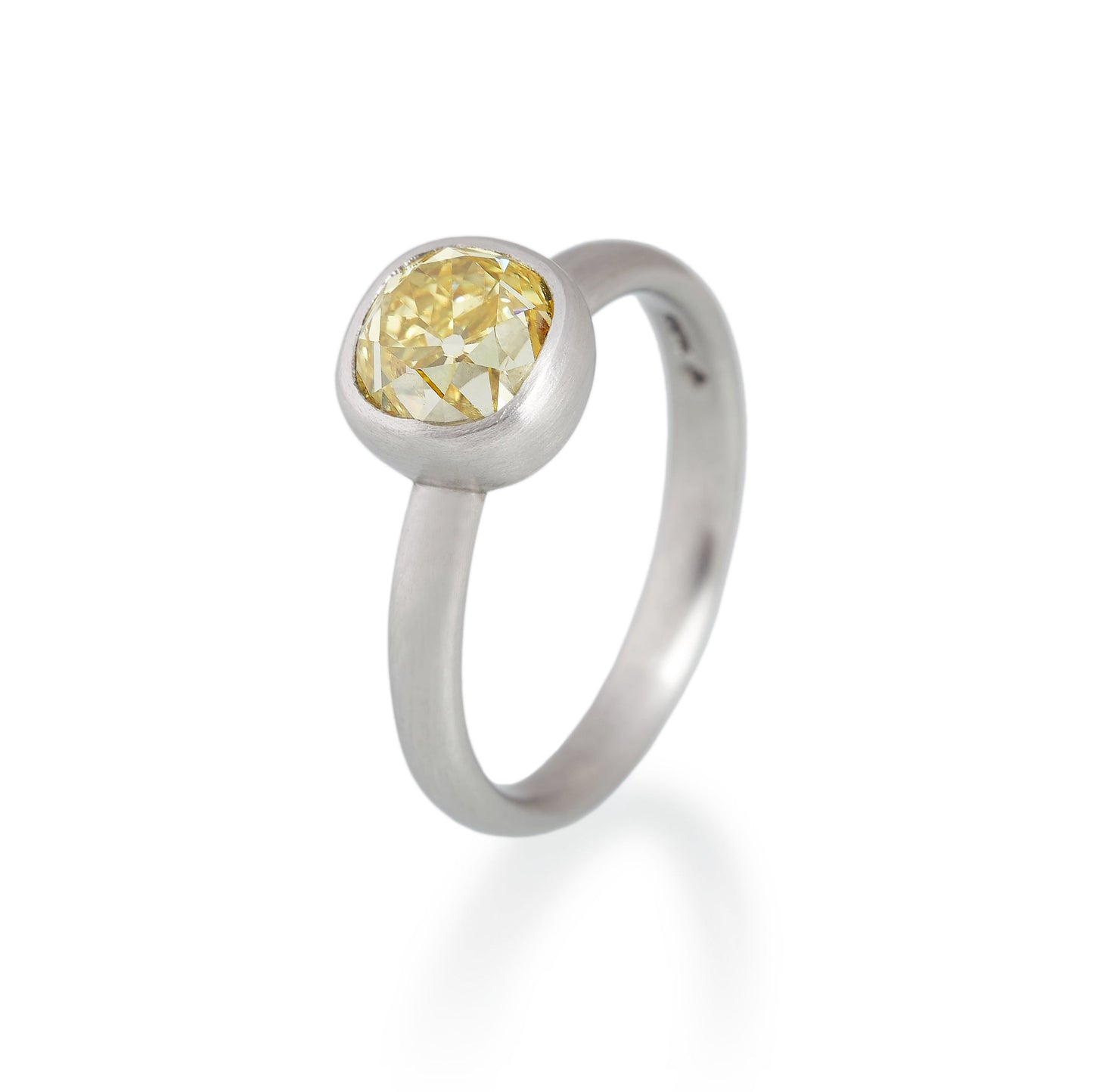 Yellow Old Mine Cut Diamond Ring, Platinum