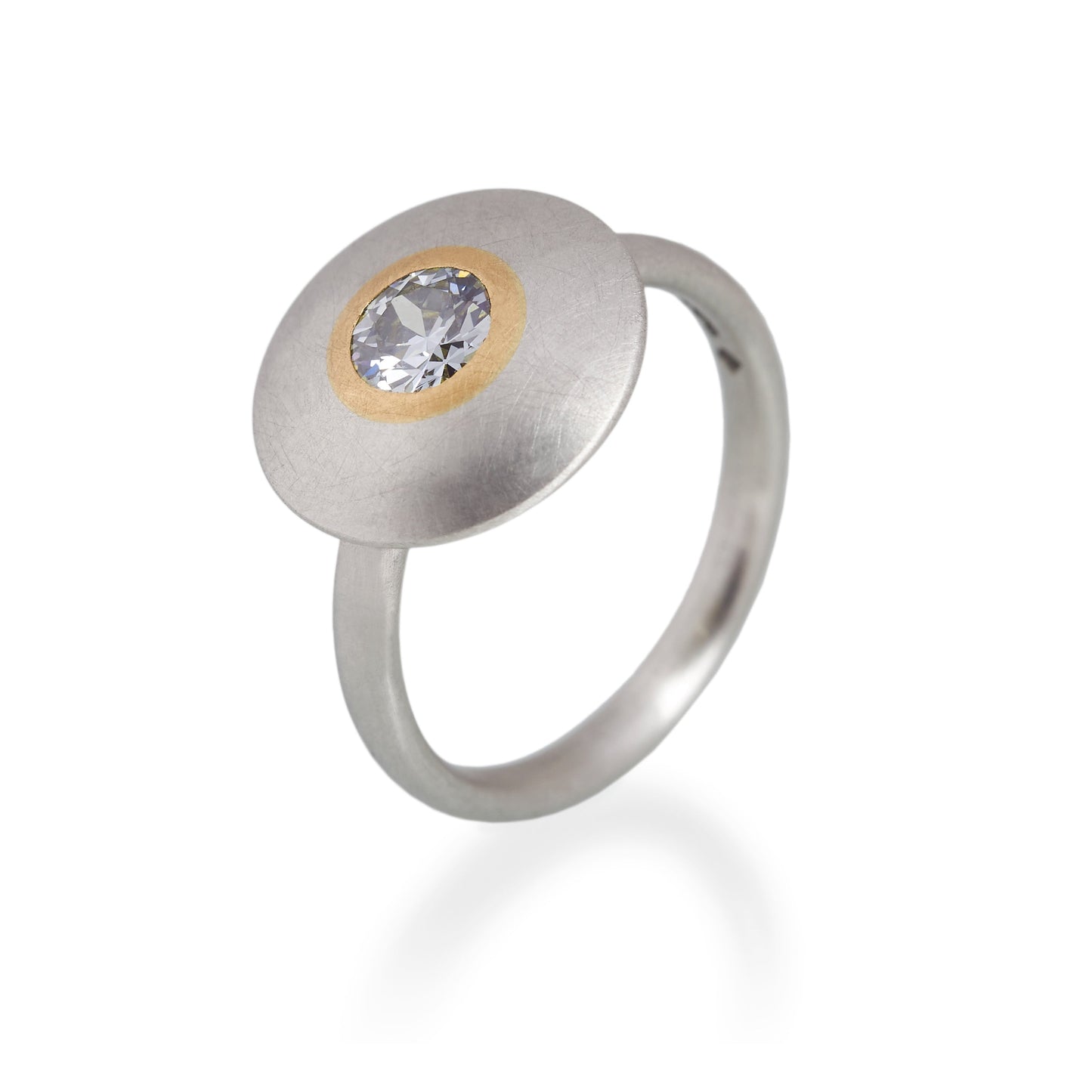 Blue-Grey Brilliant Diamond Disc Ring, Platinum & 22ct Gold