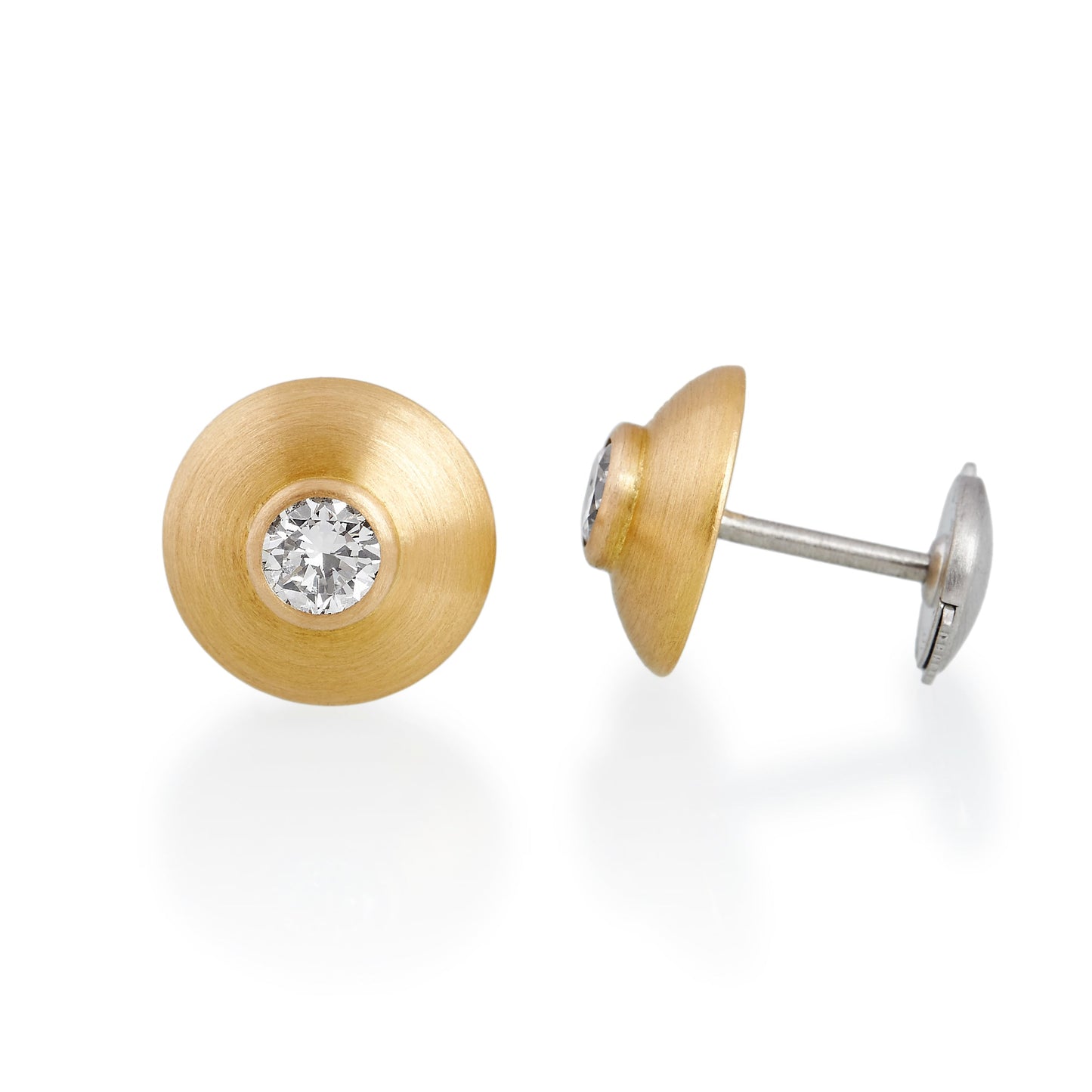Domed Disc Old Brilliant Cut Diamond Earrings, 22ct Gold