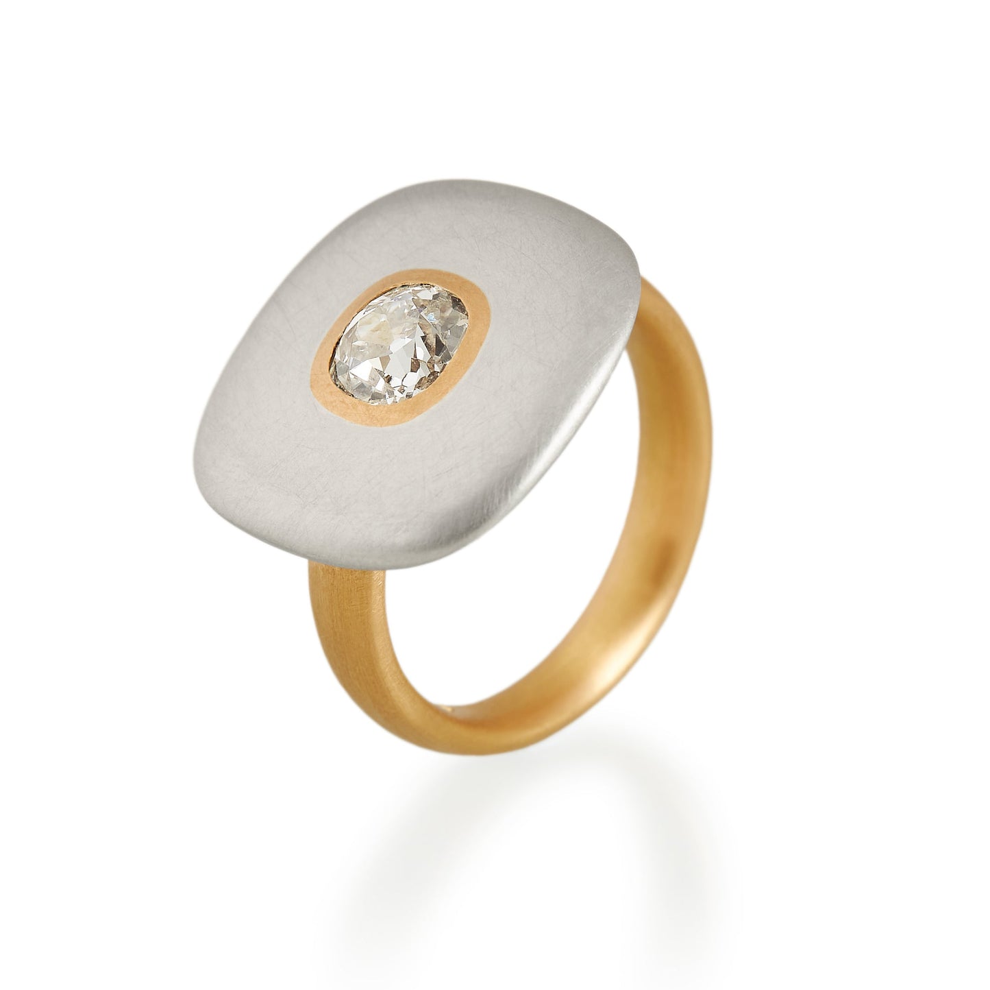 Cushion Cut Diamond Square Disc Ring, 22ct Gold & Platinum