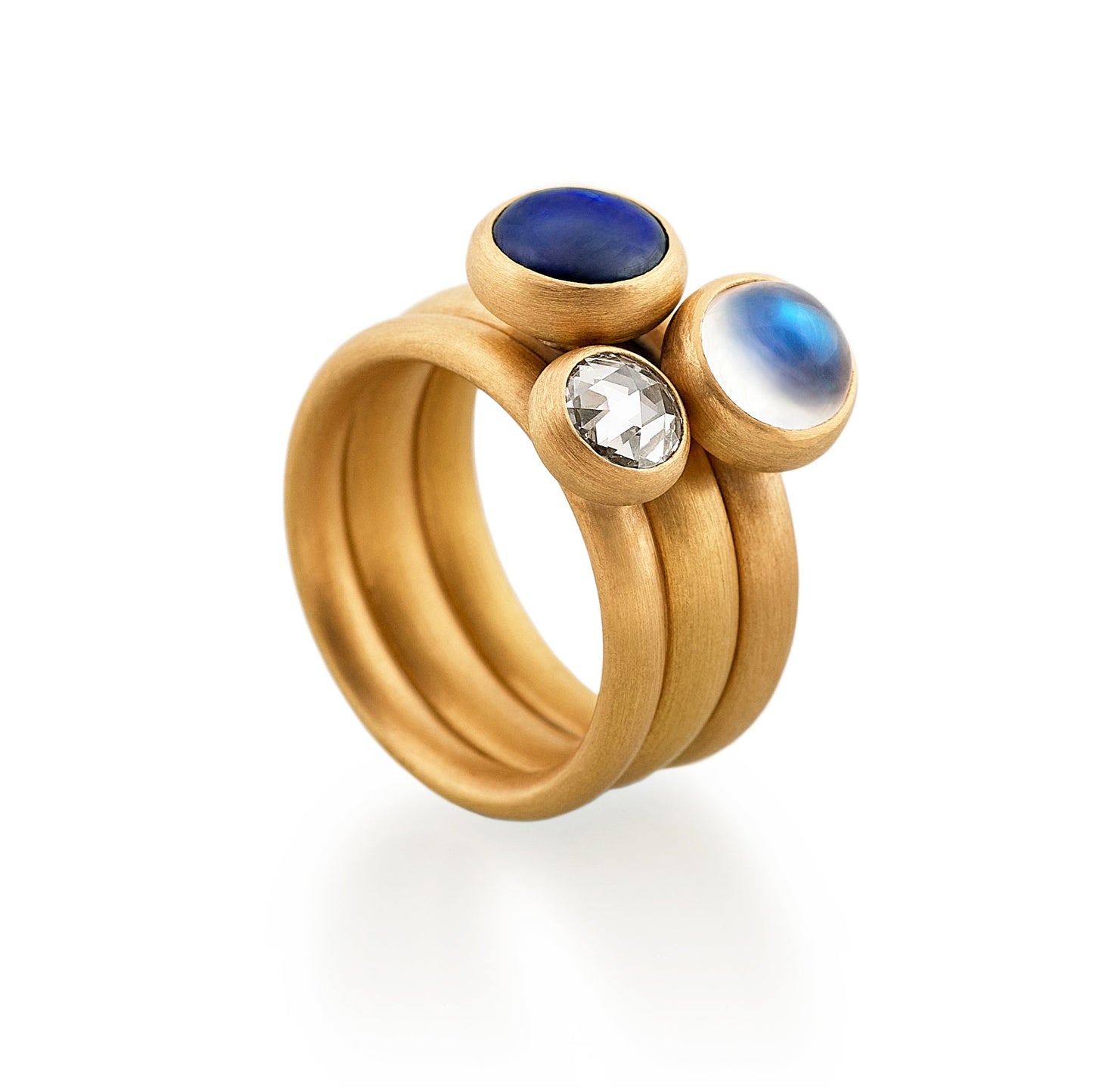 Diamond, Moonstone & Sapphire Ring Set, 22ct Gold