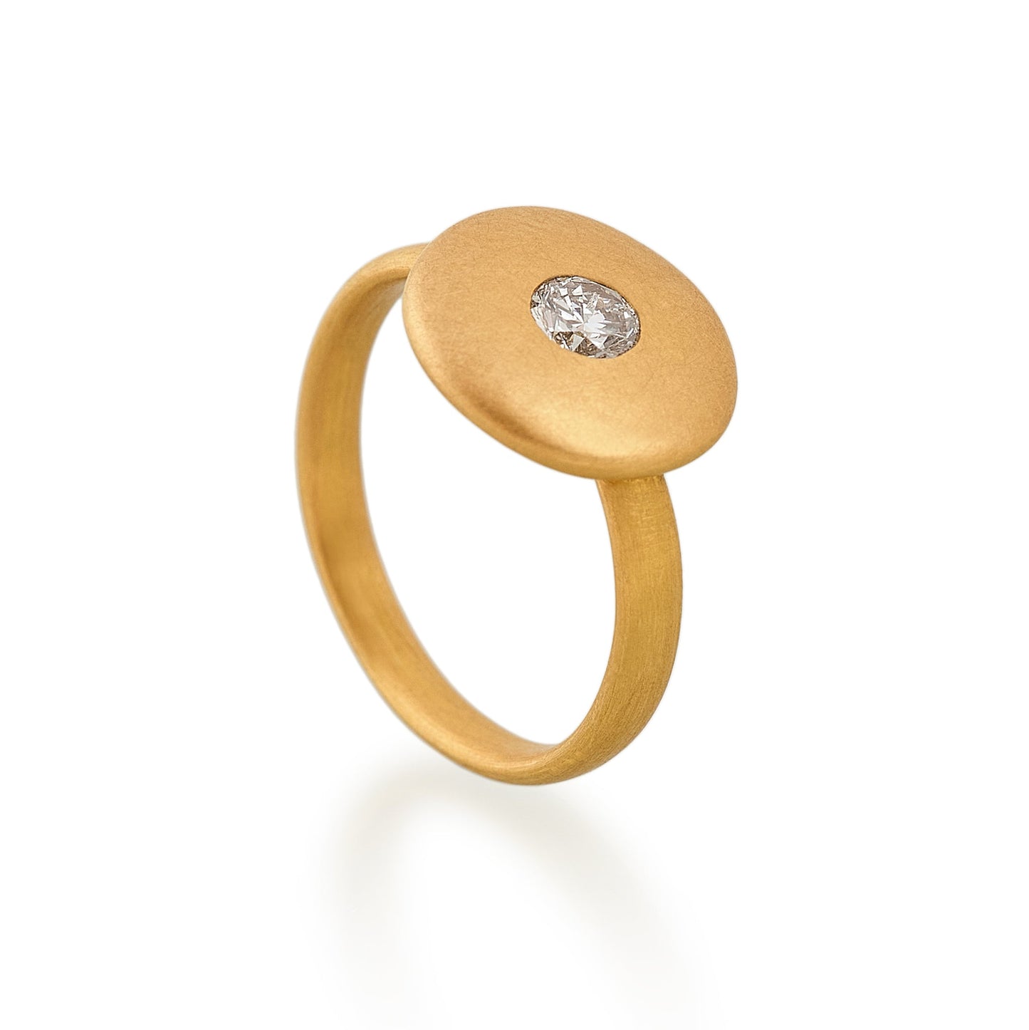 Brilliant Diamond Small Disc Ring, 22ct Gold