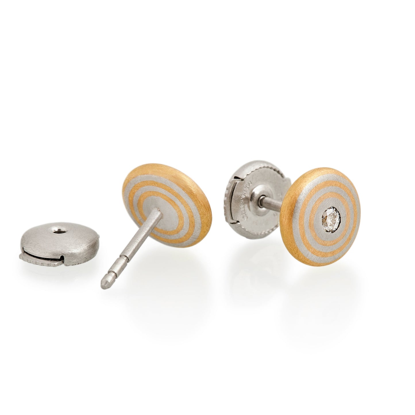 Concentric Circle Diamond Stud Earrings, Platinum & 22ct Gold