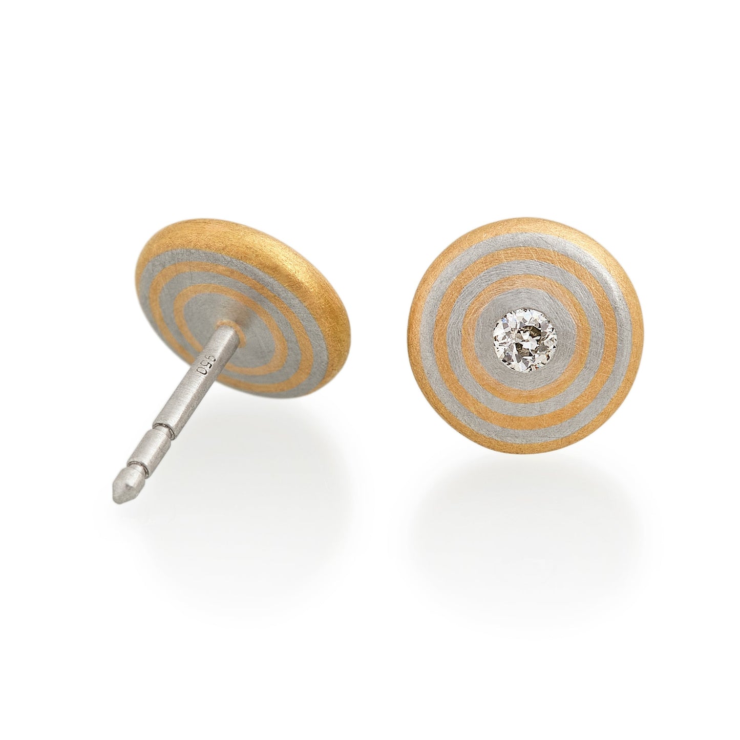 Concentric Circle Diamond Stud Earrings, Platinum & 22ct Gold