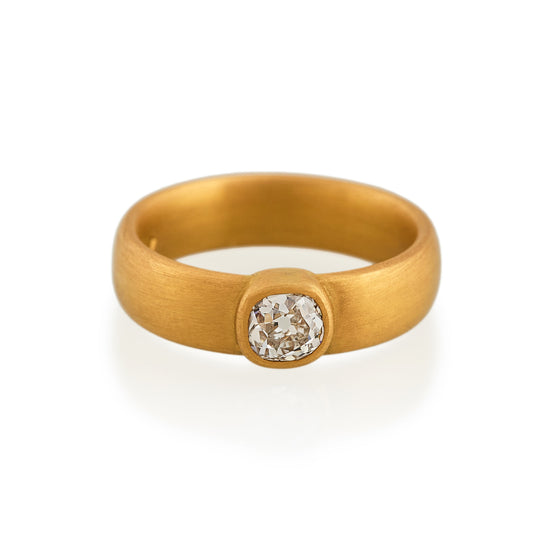 Antique Cushion Cut Diamond Wide Band Ring, 22ct Gold