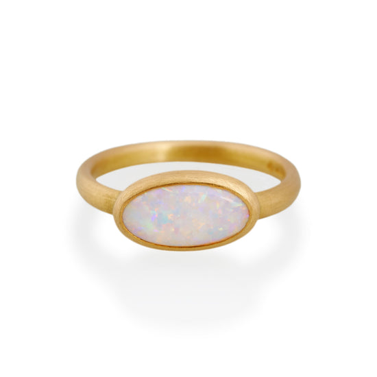 White Opal Long Oval Ring, 22ct Gold