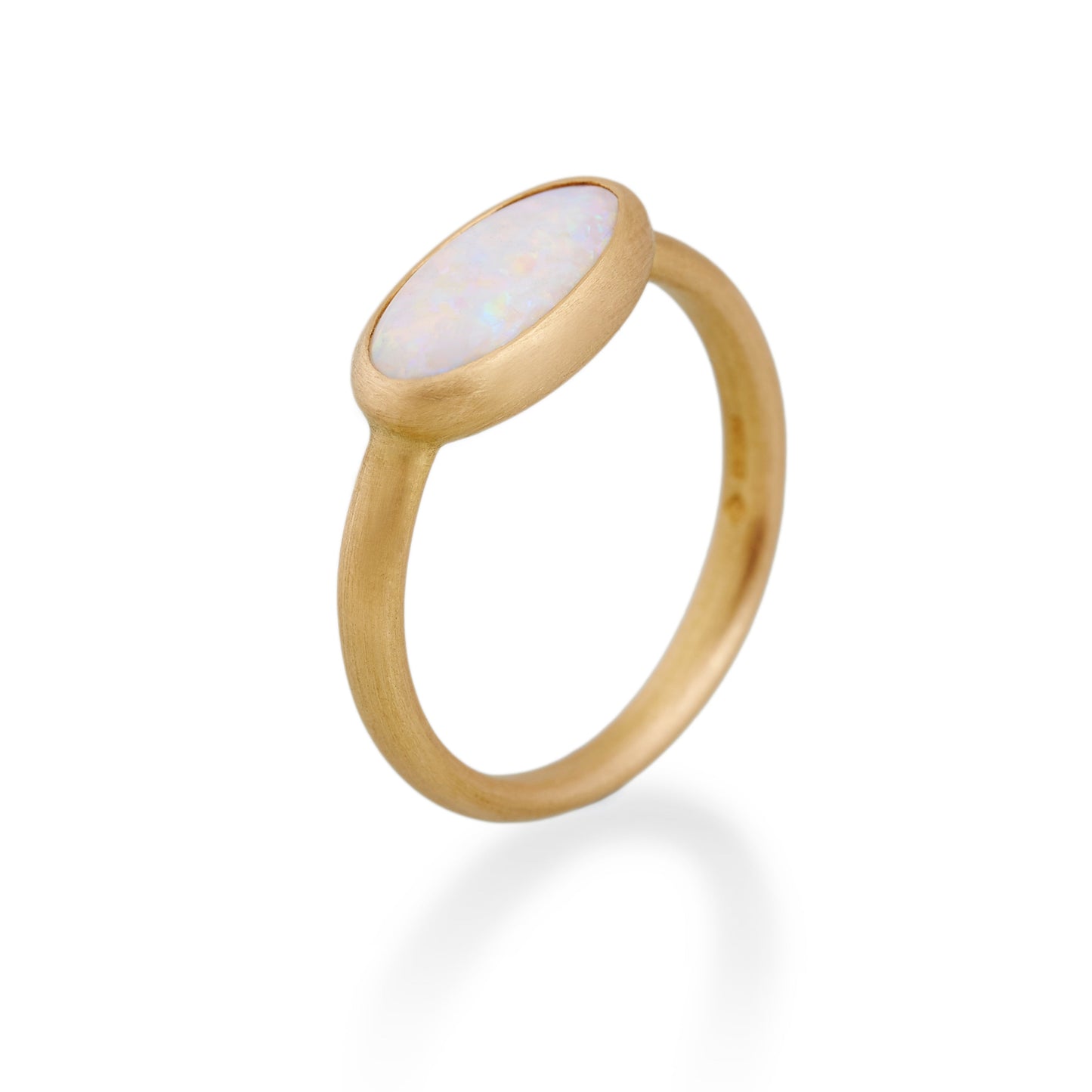 White Opal Long Oval Ring, 22ct Gold