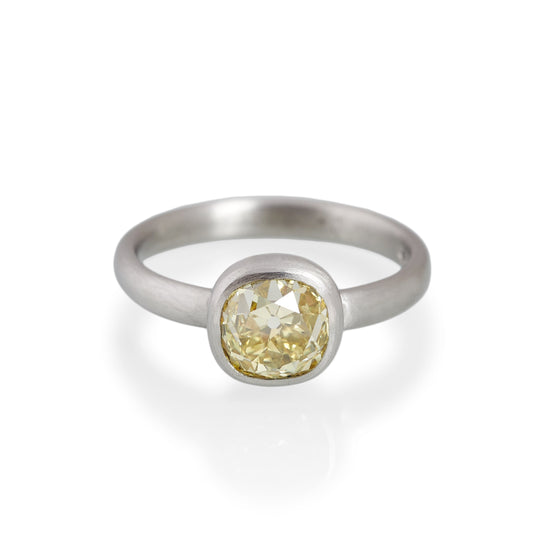 Load image into Gallery viewer, Yellow Old Mine Cut Diamond Ring, Platinum
