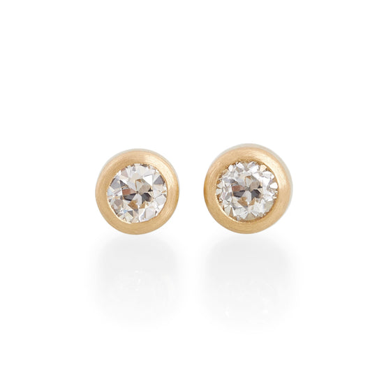 Old Round Cut Diamond Stud Earrings, 22ct Gold