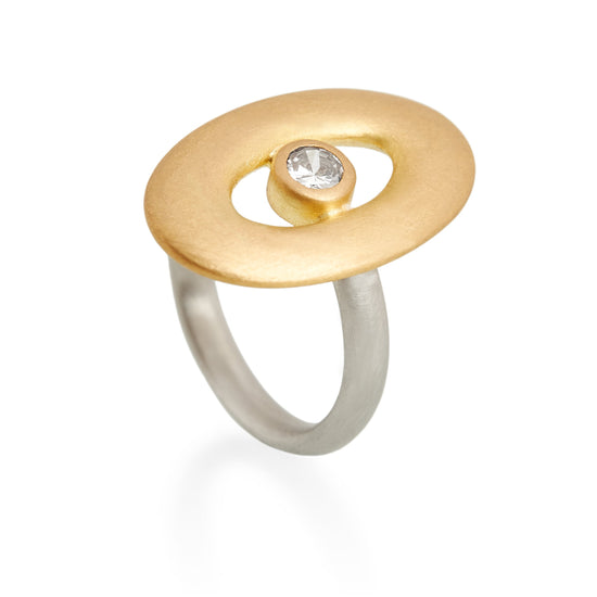 Load image into Gallery viewer, Gold Oval Diamond Ring, Platinum &amp;amp; 22ct Gold
