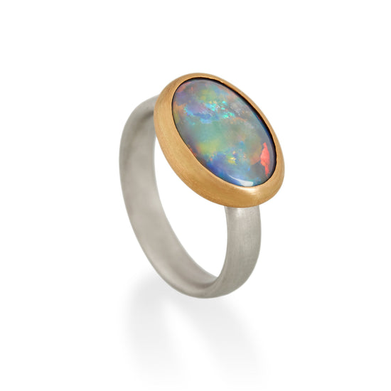 Load image into Gallery viewer, Black Opal Ring, Platinum &amp;amp; 22ct gold
