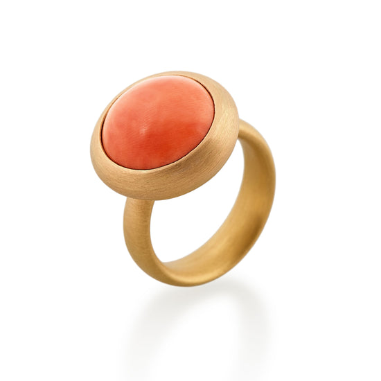 Large Round Antique Coral Ring, 22ct Gold