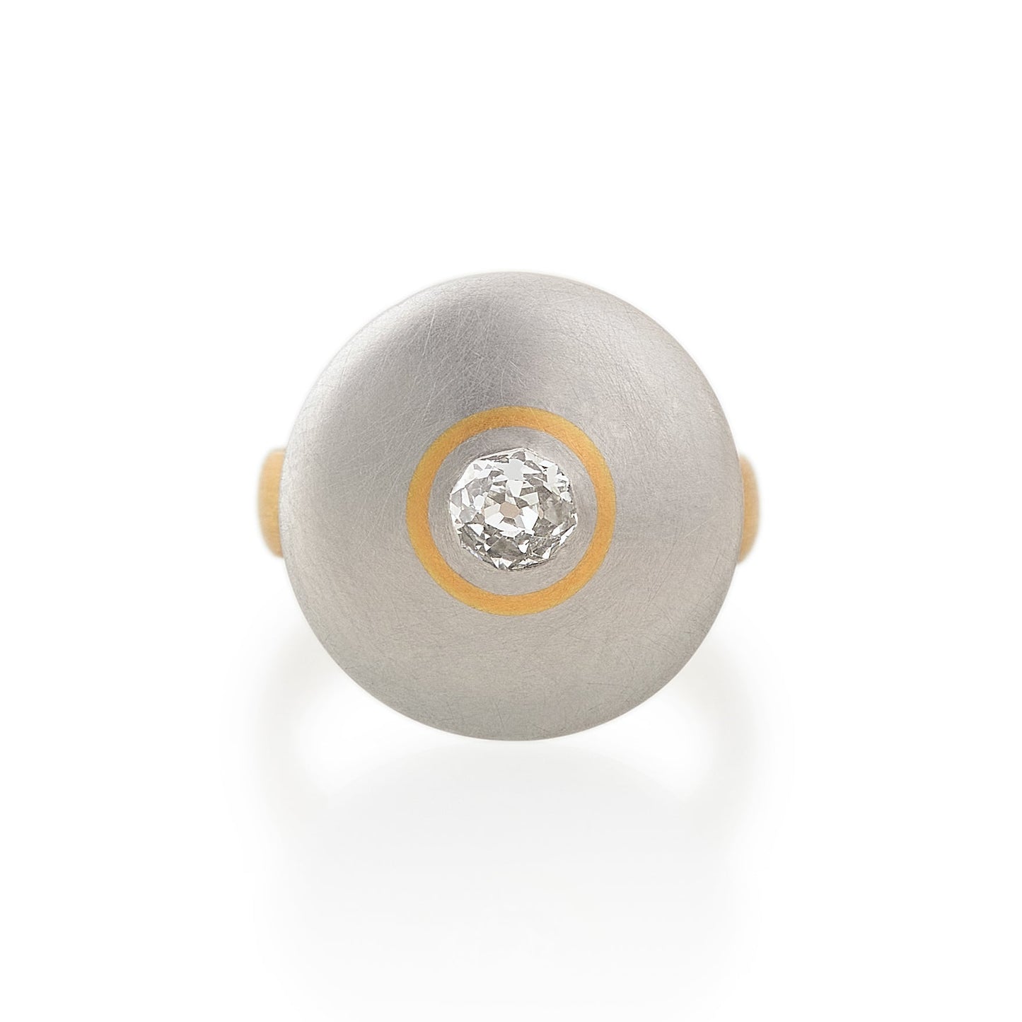 Load image into Gallery viewer, Cushion Cut Diamond Circle Disc Ring, Platinum &amp;amp; 22ct Gold
