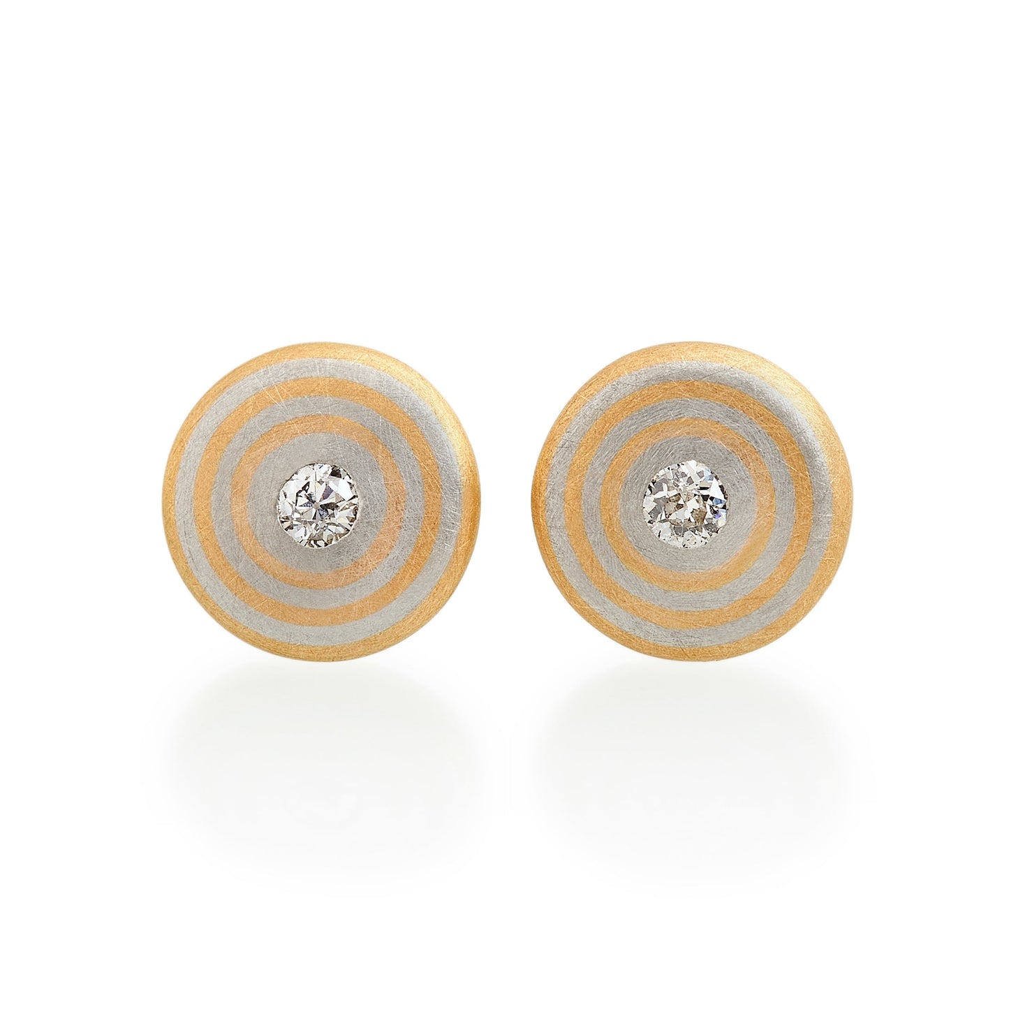 Concentric Circle Diamond Stud Earrings, Platinum & 22ct Gold
