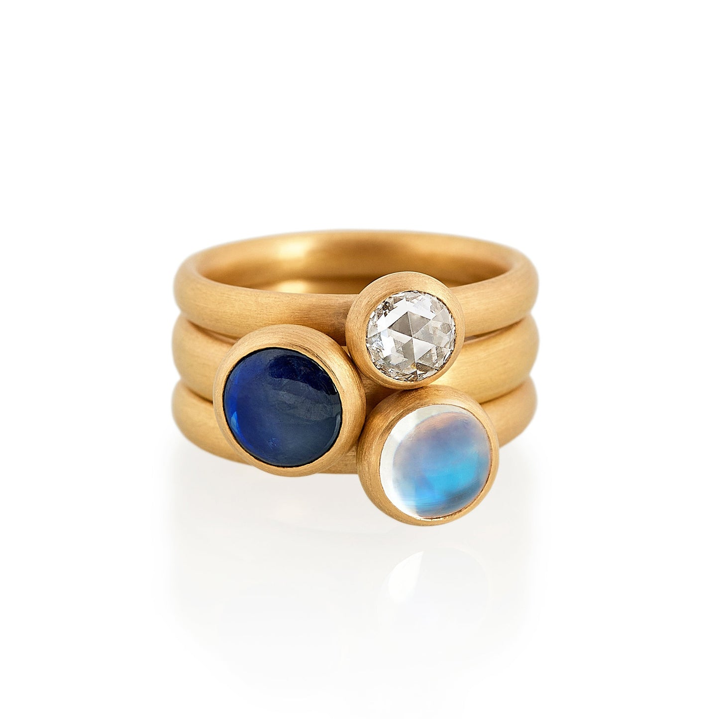 Load image into Gallery viewer, Diamond, Moonstone &amp;amp; Sapphire Ring Set, 22ct Gold
